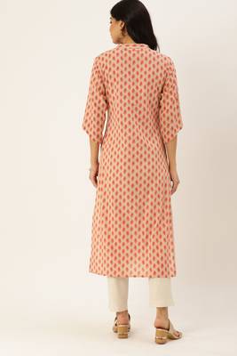 Yellow printed cotton ethnic-kurtis 4