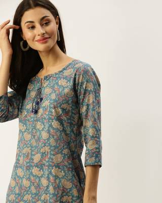 Blue printed cotton ethnic-kurtis 5