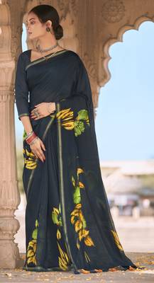 Navy blue woven cotton silk saree with blouse 1