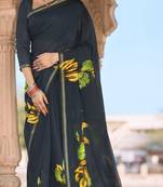 Navy blue woven cotton silk saree with blouse