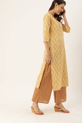 Beige printed cotton ethnic-kurtis 3