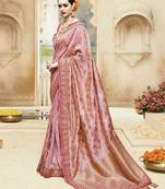 Blush pink embroidered Faux kanchipuram silk blend saree with blouse