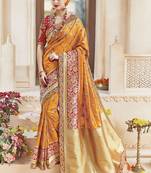 Yellow Silk Blend Resham Embroidered Saree