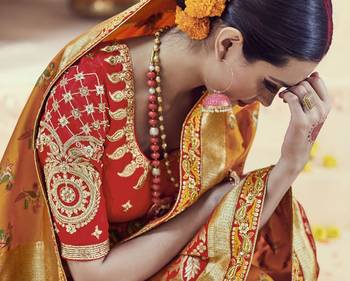 Yellow silk blend Resham Embroidered Saree 3