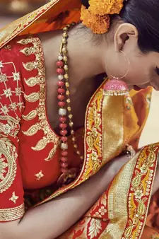Yellow silk blend Resham Embroidered Saree