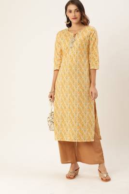 Beige printed cotton ethnic-kurtis 4