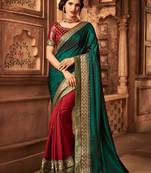 Dark green embroidered art silk blend saree with blouse