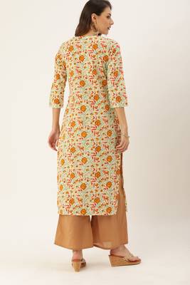 Rajnandini Beige printed cotton ethnic-kurtis 2