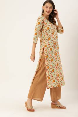Rajnandini Beige printed cotton ethnic-kurtis 4