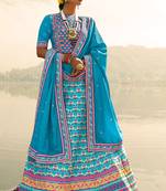Light-blue printed silk semi stitched lehenga