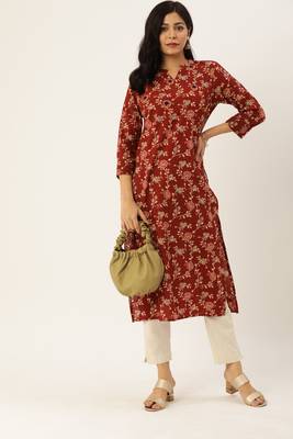 Maroon printed cotton ethnic-kurtis 5