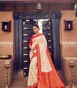 Colour Cream semi silk Kanjiveram Saree