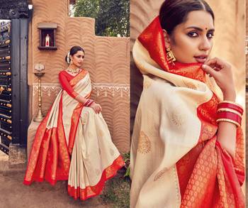Colour Cream semi silk Kanjiveram Saree 2