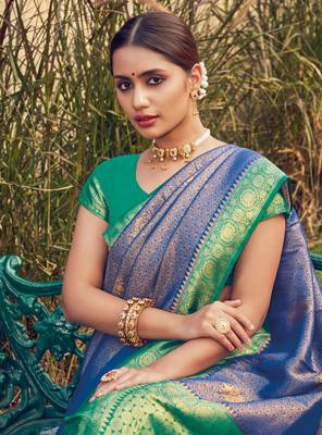 Azure Blue semi Kanjiveram Saree 2