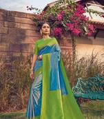 Troquoise Blue semi Kanjiveram silk Saree