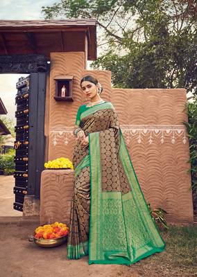Peacan Brown semi Kanjiveram Silk Saree 1