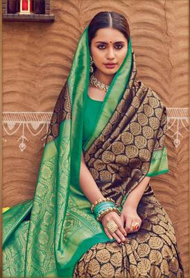 Peacan Brown semi Kanjiveram Silk Saree 3