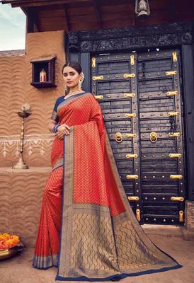 Chilli Red semi Kanjiveram Silk Saree 1