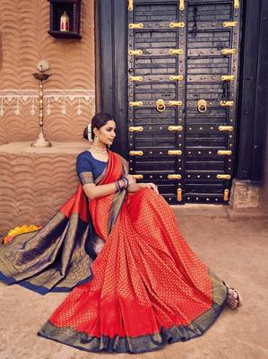 Chilli Red semi Kanjiveram Silk Saree 2