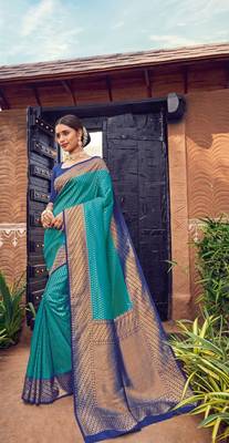 Shaphire Blue semi Kanjiveram Silk Saree 1