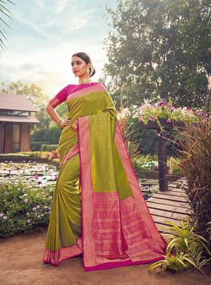 Pear Green semi Kanjiveram Silk Saree 1