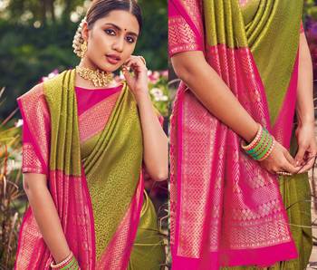 Pear Green semi Kanjiveram Silk Saree 2