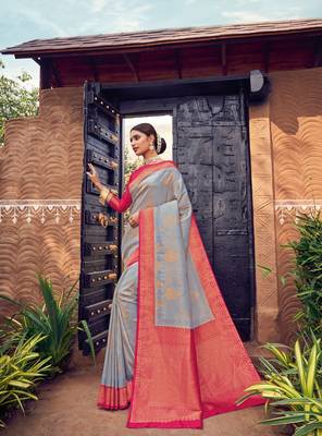 Cloudy Grey semi Kanjiveram Silk Saree 1