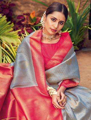 Cloudy Grey semi Kanjiveram Silk Saree 2