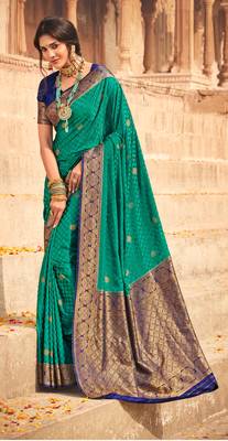 Forest Green semi Kanjiveram Silk Saree 1