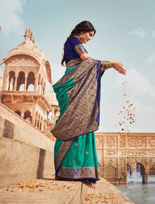 Forest Green semi Kanjiveram Silk Saree 3