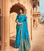 Cerulean Blue semi Kanjiveram Silk Saree