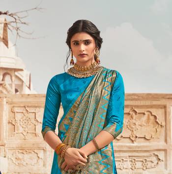 Cerulean Blue semi Kanjiveram Silk Saree 2