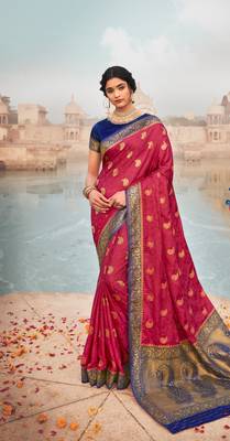Rasberry Red semi Kanjiveram Silk Saree 1