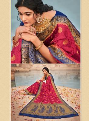 Rasberry Red semi Kanjiveram Silk Saree 2