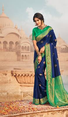 Navy Blue semi Kanjiveram Silk Saree 1