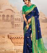 Navy Blue semi Kanjiveram Silk Saree