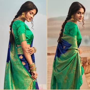Navy Blue semi Kanjiveram Silk Saree 2