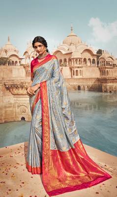 Cloudy Grey semi Kanjiveram Silk Saree 1