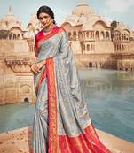 Cloudy Grey semi Kanjiveram Silk Saree