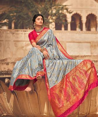Cloudy Grey semi Kanjiveram Silk Saree 2