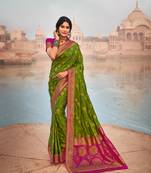 Olive Green semi Kanjiveram Silk Saree