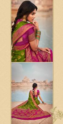 Olive Green semi Kanjiveram Silk Saree 2