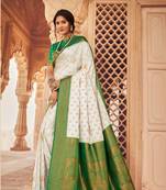 Daisy White semi Kanjiveram Silk Saree