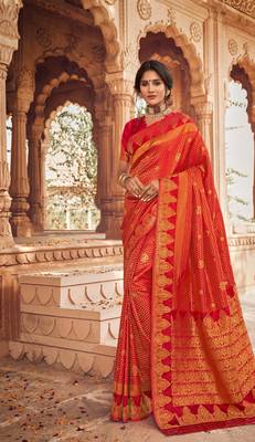 Scarlet Red semi Kanjiveram Silk Saree 1