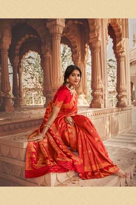 Scarlet Red semi Kanjiveram Silk Saree 2