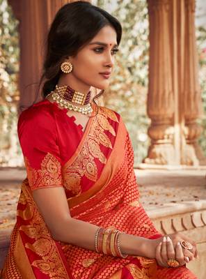Scarlet Red semi Kanjiveram Silk Saree 3