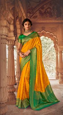 Fire Orange semi Kanjiveram Silk Saree 1