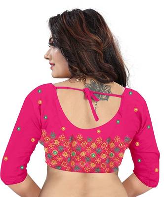Cream color Embroidery Work Chanderi Cotton Mirror work saree with embroidery work Blouse 4