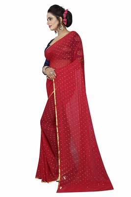 Red Gold Butti Embellishment Nazneen Chiffon Saree with Jacquard Blouse 2