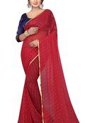 Red Gold Butti Embellishment Nazneen Chiffon Saree with Jacquard Blouse